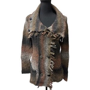 CAbi Brown Black Ombre Fringe Button Cardigan Sweater Small Boho